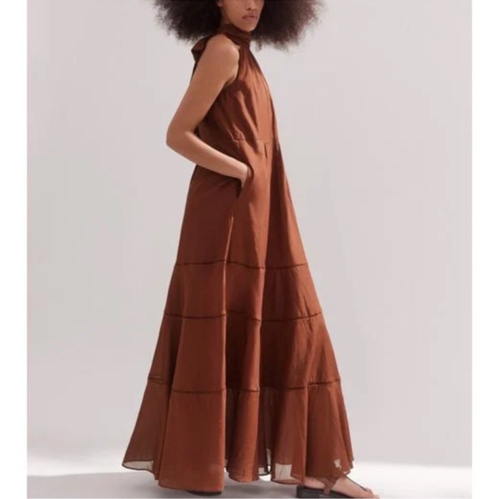 ME+EM Cotton Voile Halterneck Full-Length Dress - NWT - Cinnamon Size: 12 - Picture 12 of 15